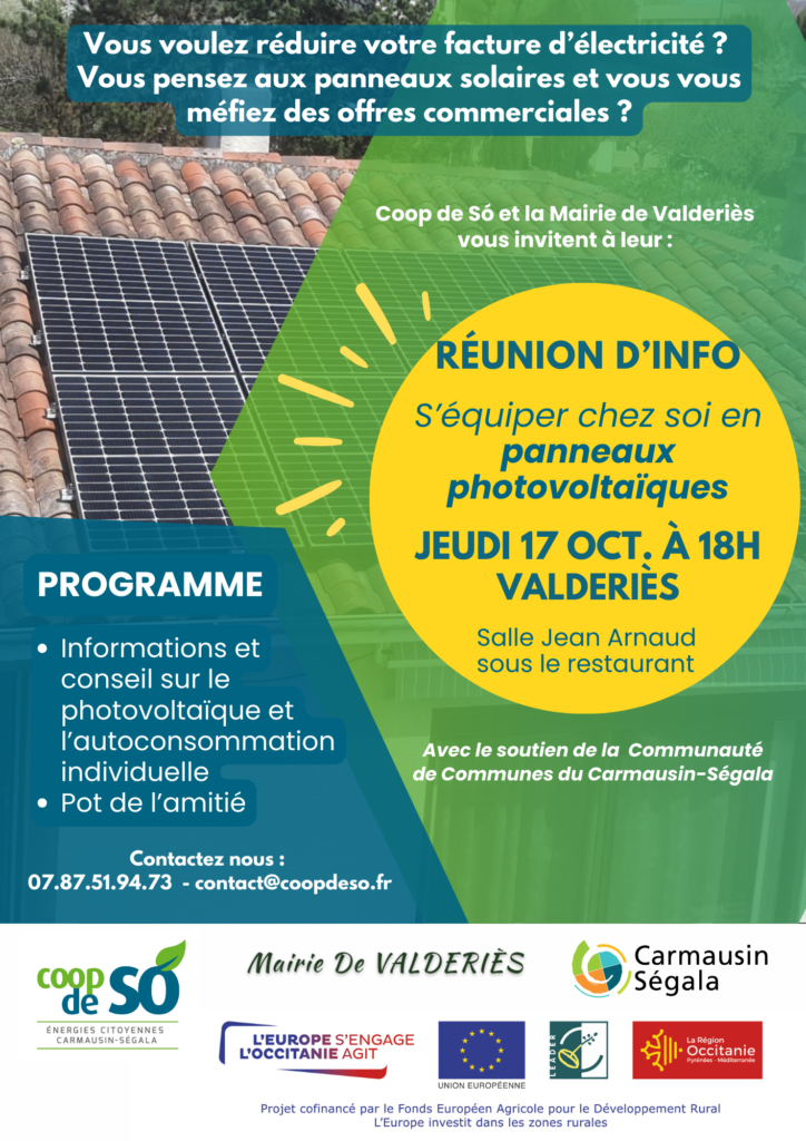 Affiche réunion publique à Valderiès sur le photovoltaïque